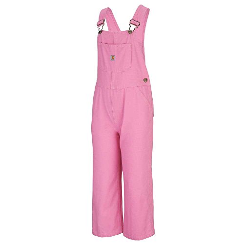 Carhartt Little Girls' Washed Microsanded Canvas Bib Overall Toddler, Pink, 3T