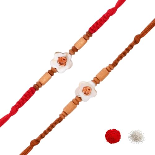 Image of I Jewels Sandalwood Beads Rakhi With Roli Chawal & Rakshabandhan Card for Men /Bro /Brother (Style 3)