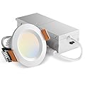 Amico 1 Pack 2 Inch 5CCT Ultra-Thin LED Canless Recessed Ceiling Light with Junction Box, 2700K/3000K/3500K/4000K/5000K Selectable, CRI90+, 6W=40W, 350LM, Dimmable Canless Wafer Downlight-ETL&FCC