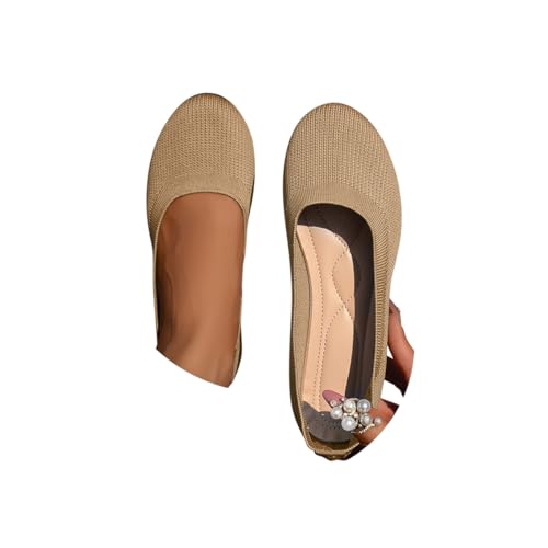 Minetom Ballerines Femme Confortable Flats Rond Tricot Pointe Chaussures Élégante Slip on Walking Pliable Chaussures Doux A Kaki 40 EU