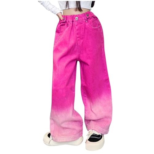 Girls Baggy Jeans Gradient Colors High Rise Elastic Waist Wide Leg Streetwear Washed Denim Pants for Kids 5-16Y