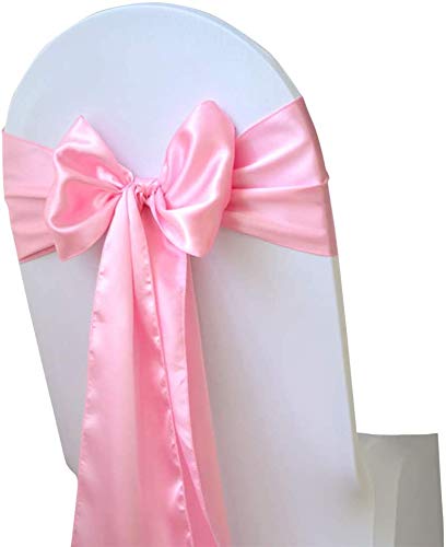 Satin Chair Sashes - Elegant Premium Quality, 6 x 108 Inch - Perfect for Weddings, Parties, and Events - (Pack of 10 Pieces, Baby Pink 1)