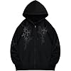 Generisch Hoodie Women's Hooded Jacket Y2K Zip Up Oversize Hoody Gothic Cross Graphic Emo Grunge Baggy Jakcet 90s Punk Streetwear Long Sleeve Shirt Casual Men's Jacket Pullover, black, XL #1