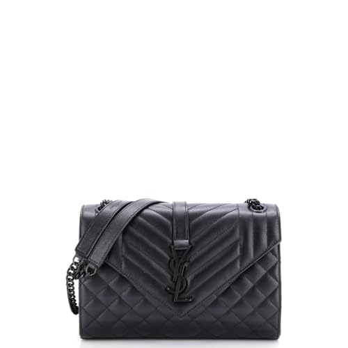 Saint Laurent, Pre-Loved Classic Monogram Envelope Satchel Mixed Matelasse Leather Medium, Black