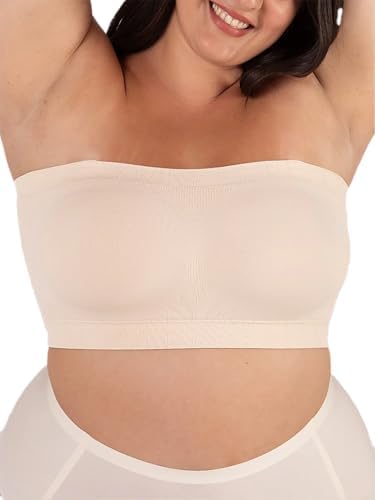 SHAPERMINT Strapless Bra, No-Slip Wireless Bandeau with Sewn-in Cups