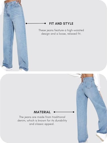 Image of GRECIILOOKS Baggy Jeans for Women | High Waist Wide Leg Stylish for Girls Trendy Women's Pant | Loose Jean for Women's | Jean for Womens