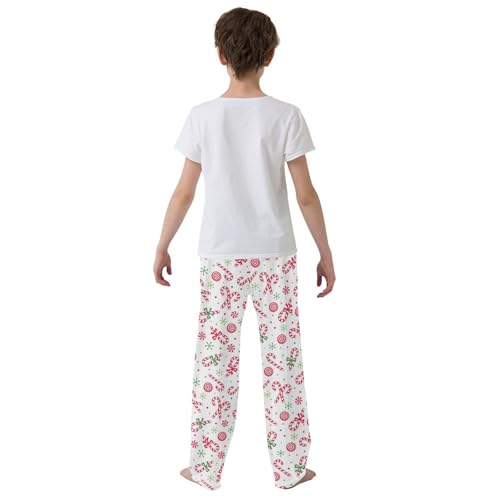 ZZXXB Xmas Candy Canes Boys Long Pants Soft Trousers Elastic Waist Kids Lounge Bottoms with Pockets S-XL3
