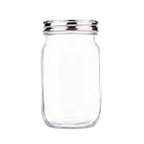 Premium Regular Mouth Mason Jar 32 oz by Soul, Crystal Clear Glass, Airtight Stainless Steel Lid,...