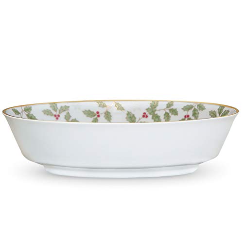 Noritake Holly and Berry Gold Bowl, Oval Vegetable, 24 oz in Green/Red/White