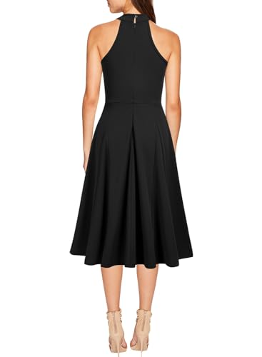 WOOSEA Womens Sleeveless Halter Neck Bodycon A-Line Cocktail Party Pockets Swing Dresses2