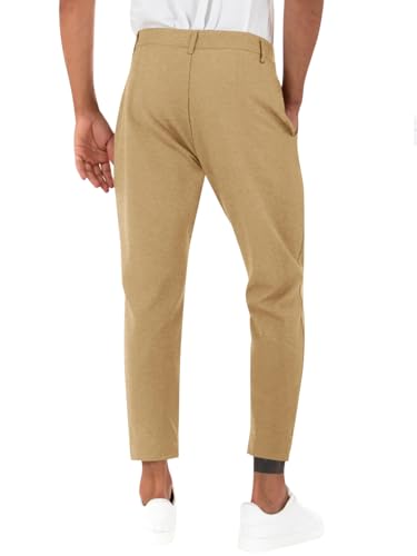 Runcati Calça social masculina slim fit business casual golfe calça chino stretch plissada, Caqui, G