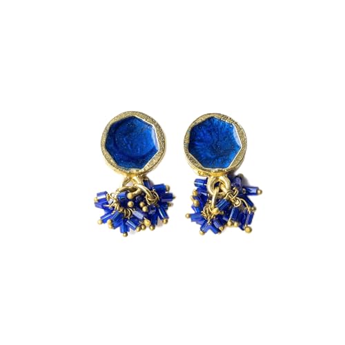 INK+ALLOY Kimberly Enamel Earrings for Women – Handcrafted Minimalist Fringe Earrings – Lightweight, Modern & Boho Chic – Perfect for Work, Brunch & Everyday Style (Blue)