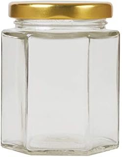 196ml/8oz Pack of 72 Hexagonal Jam Jars with Lids, Glass Storage Honey Jars Pickles Chutneys with Screw Gold Lid