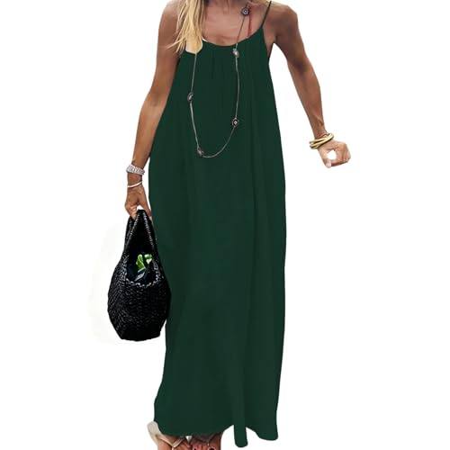Toumov Backless Cami Dress for Women Fashion Sleeveless Maxi Dresses Spaghetti Strap Flowy Beach Vacation Long Sundress Army Green