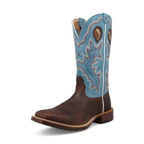Twisted X Men's 13" Pull On Top Hand Square Toe Western Cowboy Boot, Dark Brown & Lagoon, 7 D