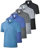 ZITY 5 Pack Mens Golf Shirts Fast Dry Performance Polo Shirt Short Sleeve Moisture Wicking Casual Workout Collared Shirt Black/Grey/Light Grey/Blue/Sky Blue XL