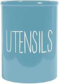 Barnyard Designs Ceramic Utensil Crock Holder for Kitchen Counter, Rustic Farmhouse Countertop Decor, French Country Organizer Caddy for Cooking, 14 x 18cm, Light Blue