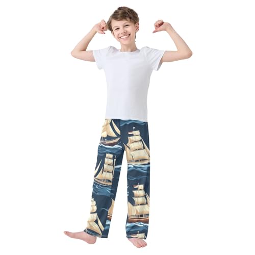 Marine Ships Wave Boys Long Pants Soft Trousers Elastic Waist Kids Lounge Bottoms with Pockets S-XL3