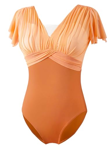 Daydance Dayance Ballet Leotards for Teens, Faux-2 Piece Women Dance Costume for Performance Orange