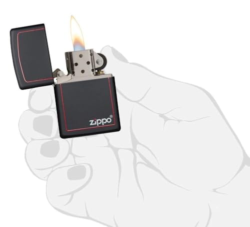 Image of Zippo Classic Black and Red - Black Matte Finish with Red Border and Zippo Logo,Pocket Fuel Refillable Windproof Lighter, BIS Certified
