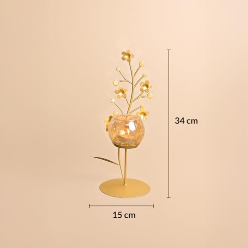 Image of MARKET 99 Metal+Glass Single Votive T Light Holder | Elegant Home Decor for Diwali, Christmas, Birthday, and Wedding | Decorative Candle Holder for Ideal for Festive & Ambient Lighting | Golden