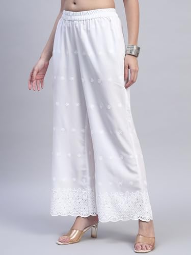 Image of SHOPPING QUEEN Women's Cotton Embroidered Chikankari Palazzo