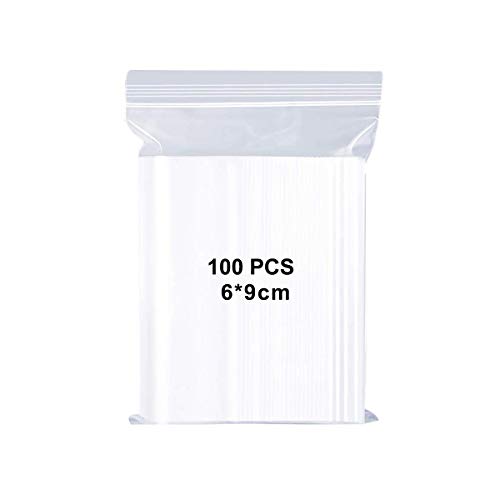 CCUCKY 100 Stück Wiederverschließbare Klare Plastikbeutel, kleine Zip Druckverschlussbeutel, Versiegelte Aufbewahrungsbeutel (6 * 9cm(100Stück)) Cover