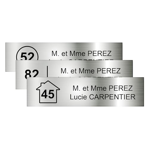 Plaque Boîte aux Lettres Personnalisable avec Logo Maison + Numéro - 10x2,5 cm - Nom sur Etiquette Gravée pour Maison Bureau - PVC Résistant Adhésif - Alu Brossé