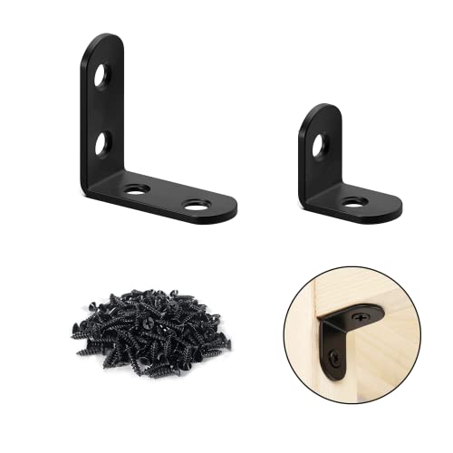32Pcs L Bracket Stainless Steel Corner Brace Sets, Joint Right Angle Bracket 90 Degree Corner Fastener For Wood Furniture Bedframe Cabinet Drawer Chair, With 96Pcs Screws #TOP5