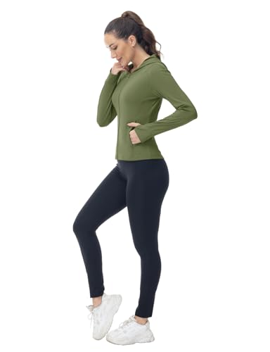 Women's Running Jackets Slim Fit Tops,Women's Activewear Gym Compression Shirts,Ladies Long Sleeve Hoodie Tops with Thumb Holes - Image 3