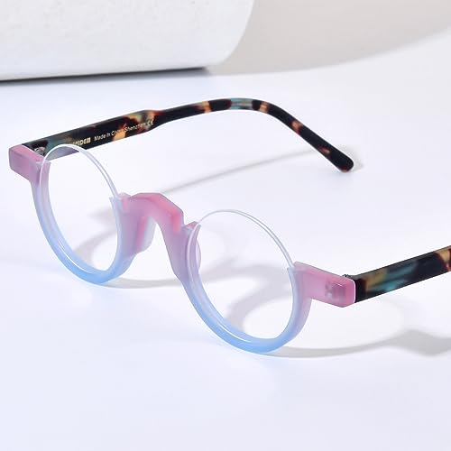 Image of HEPIDEM Matte Multicolor Acetate Glasses Frame Women,Semi Rimless Round Optical Eyeglasses