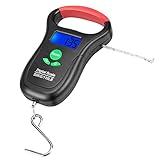 Lectura precisa: con una capacidad máxima de 110 lb/50 kg O 55 lb/25 kg (según elija) de esta báscula electrónica, esta unidad de báscula manual compacta: kg / lb / oz / °F/ °C. (Cinta métrica de 1 metro incorporada)