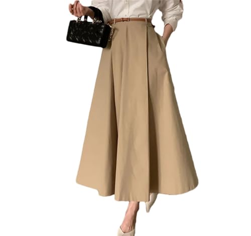 Womens Office A Line Skirt High Waist Belted Pleated Midi Dress All Season Work Slim Fit Skirts