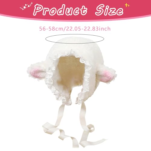 Wintermütze Damen, Mütze Schaf Ohren, Niedliche Mütze Damen, Frauen Winter Plüschmütze, Tiermütze mit Ohren, Weiß Winter Warmer Hut für Frauen Mädchen Outdoor Dress Up