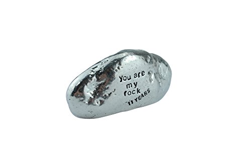 11th Anniversary You are My Rock Gift Idea - Solid Metal Heavy Polished Rock Gift for 11 Year Anniversary Silver