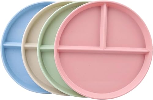 4 Pcs Portion Control Plate,9 Inch Divided Plates for Adults with 3 Compartments Suitable for Most People, Dishwasher Safe 4 Pcs Portion Control Plate,9 Inch Divided Plates for Adults with 3 Compartments Suitable for Most People, Dishwasher Safe