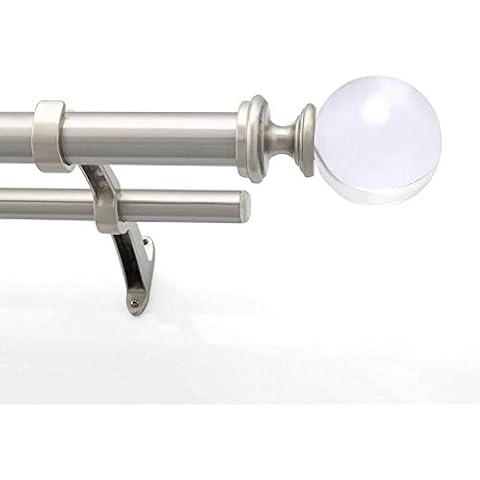 Deco Window Double Curtain Rods 72-144 Inch with Acrylic Ball - Twist & Lock Heavy Duty Stainless Steel Pole, 1 Inch Diameter, Load-ability 44 LBS, Satin Silver Finish Cover
