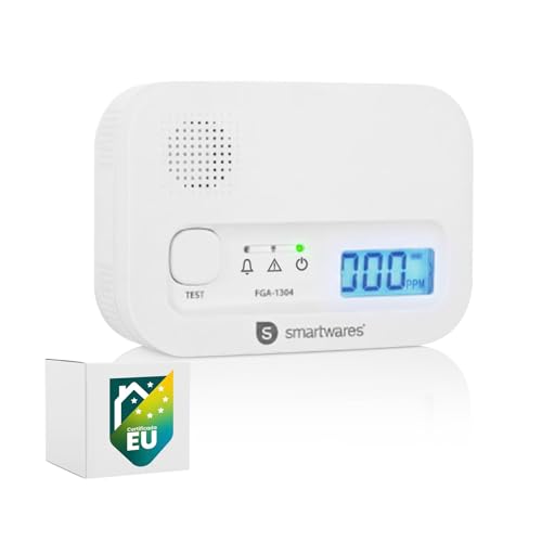 Smartwares Detector de monóxido de Carbono - Sensor de 10 años - con Pantalla y botón de Prueba - FGA-13041