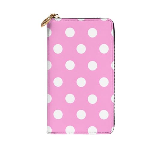 Pink Polka Dots Wallet for Men Women Long Purse Leather Clutch Large Business Handbag Travel Phone Holder Credit Card Holder Money Case with Zipper Leather Wallets Gift2