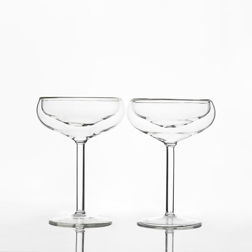 Outset Double Wall Glasses, Coupe Champagne Glasses, Set of 2, Borosilicate Glassware