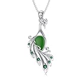 BETHZA Jasper Peacock Necklaces Peacock Gifts 925 Sterling Silver Peacock Lover Christmas Jewelry for Women Mom Mother, White Green