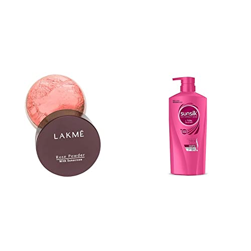 Image of LAKME Rose Face Powder, Matte For Oily Skin, Warm Pink, 40g & Sunsilk Lusciously Thick & Long Shampoo, 650ml