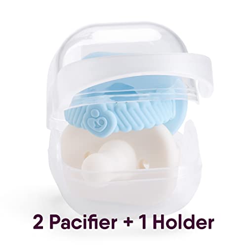 Naturebond Baby Silicone Pacifiers (2 Packs) + Pacifier Case | Soothie Pacifier 6-18 Months | Blue & Cream | Bpa-Free Food Grade Silicone Binkies, Baby Boy Pacifier, Chupones Para Bebes #TOP4