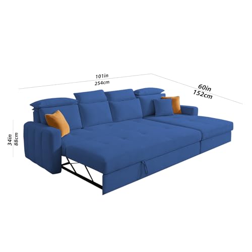 Image of Casaliving Gagnon RHS 6 Seater L Shape Corner Sofa Cum Bed for Living Room (Blue Fabric) Premium Fabric Sofa