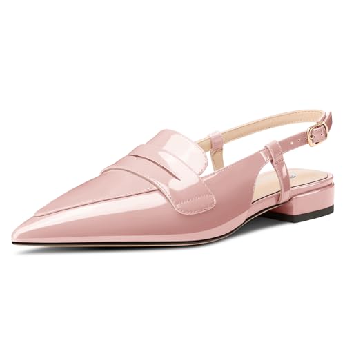 Castamere Femmes Slingback Chaussures Plates Escarpins Bas Talon Heel Fermé Pointu Bout Slip-on Loafers Bureau Décontracté Chaussures 2 CM Heels Rose Pâle 43 EU
