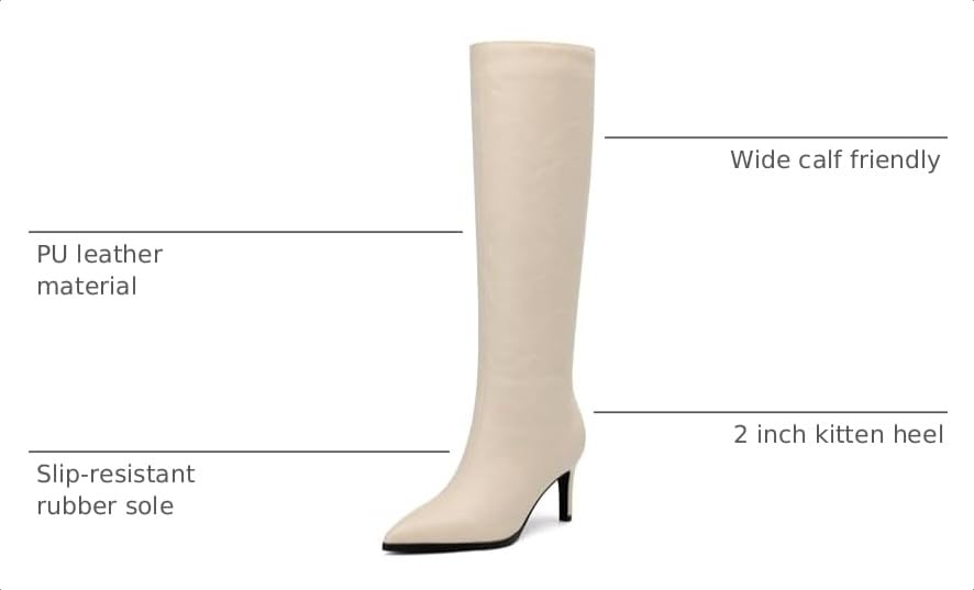 Image of ROSERWISH Women's Knee High Boots Pointed Toe Low Kitten Heel Tall Boots Comfortable Casual Fall Long Boots With Side Zipper