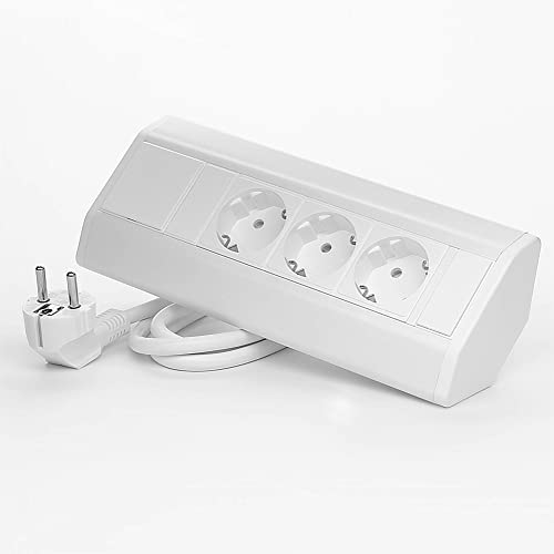 Steckdosenleiste 3-fach für Küche und Büro in weiß mit 1,8m Kabel - Mehrfach-Steckdose auch als Ecksteckdose Tischsteckdose Unterbausteckdose Möbelsteckdose