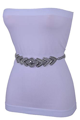 TFJ Women Flashy Fashion Belt Hip High Waist Silver Metal Chain Arrowhead Charm Buckle M L XL4