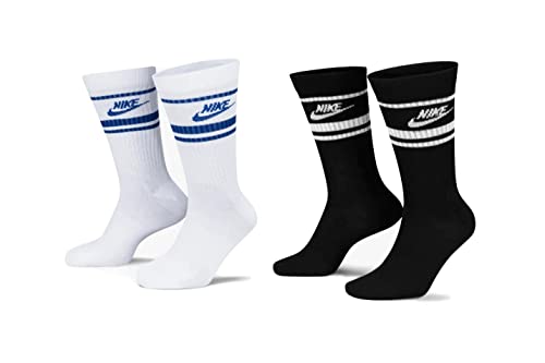 Nike DX5089 Lot de 6 paires de chaussettes de tennis unisexes, Noir, blanc, bleu, 36-40 Nike DX5089 Lot de 6 paires de chaussettes de tennis unisexes, Noir, blanc, bleu, 36-40
