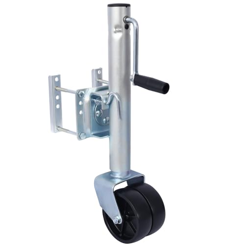 FRITHJILL Zinc-Coated Steel Trailer Jack - 1500lb Capacity, 12in. Adjustable Lift, Dual 6in. Wheels, Swivel Tongue, Sidewind Handle - for Boats, RVs, Utility Trailers
